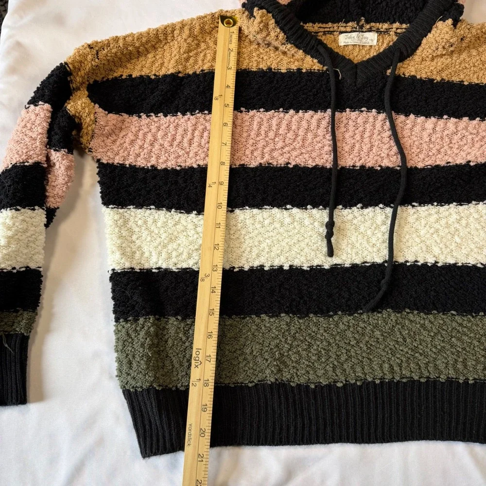 Jolie & Joy Womens Popcorn Knit Striped Hoodie Sweater XL Multicolor Boho Cozy‎